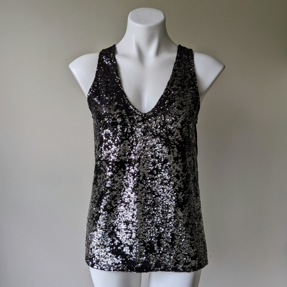 🌼 BB Dakota Jocelyn Sequin Shell Tank in  Black XS NWT